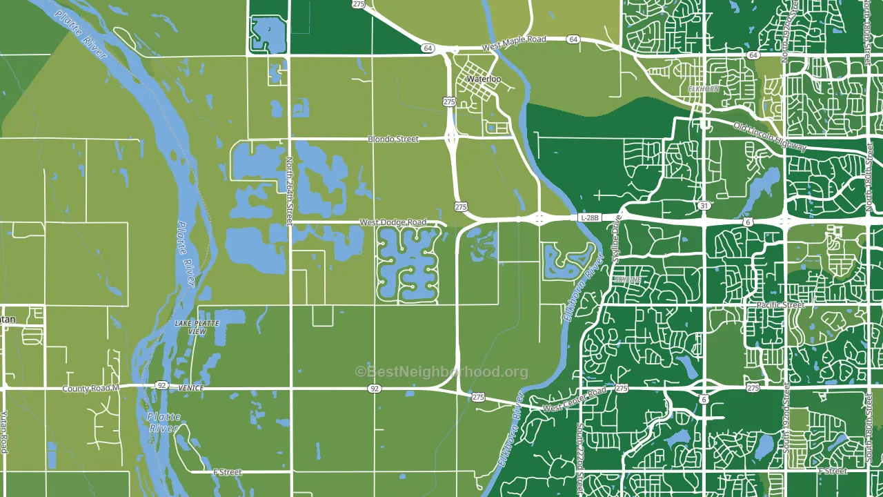 Waterloo, NE block-group voter-turnout map