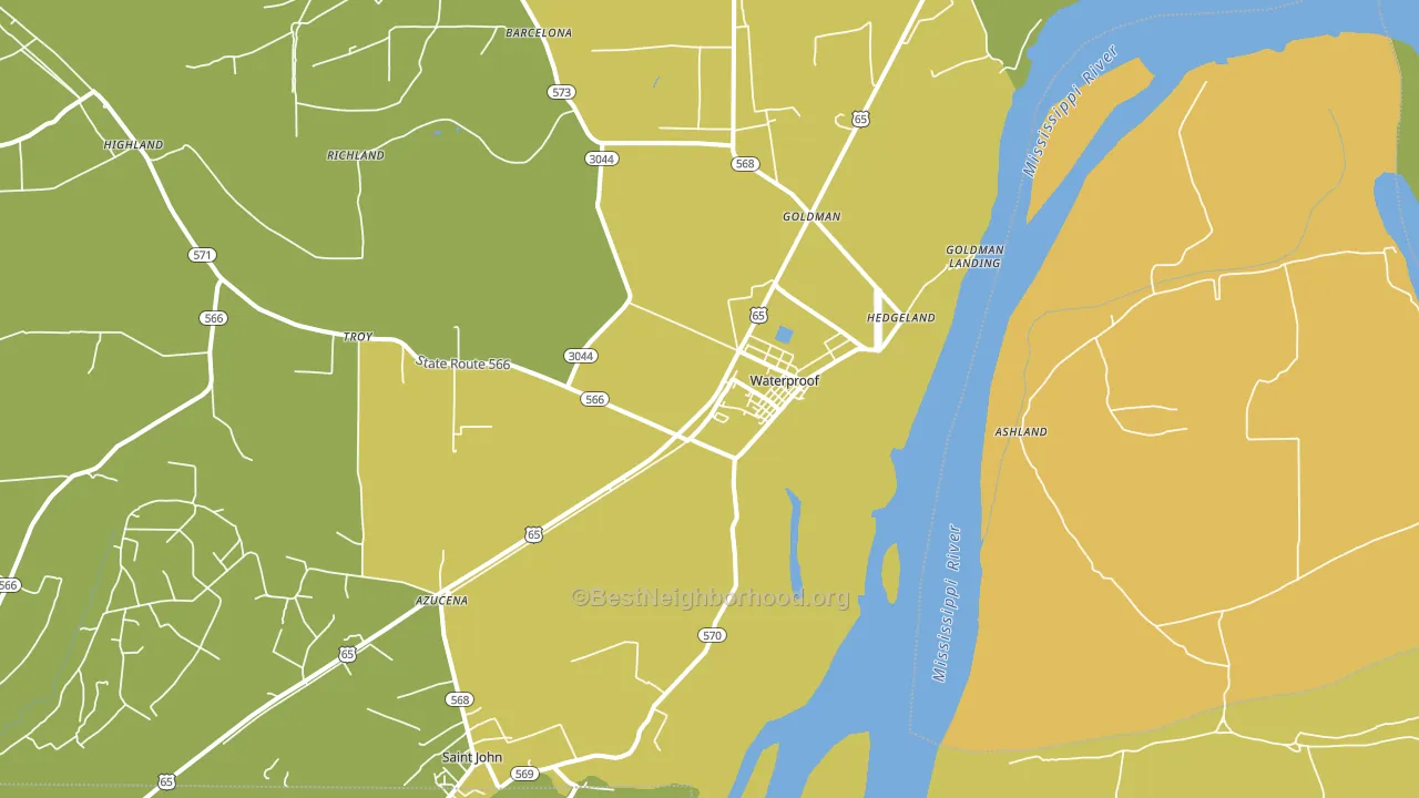 Waterproof, LA block-group voter-turnout map