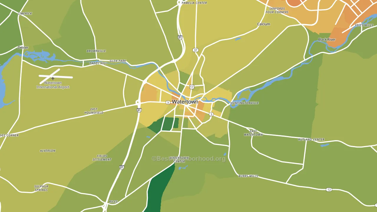 Watertown, NY block-group voter-turnout map