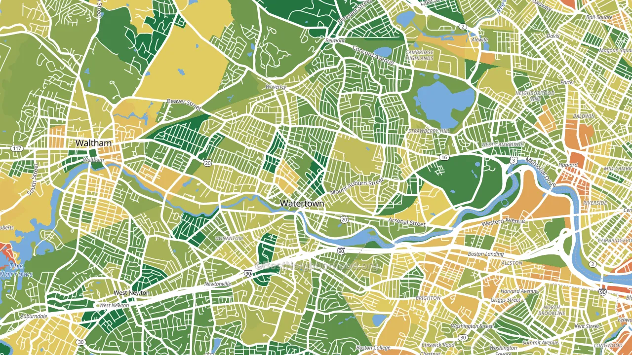 Watertown Town, MA block-group voter-turnout map