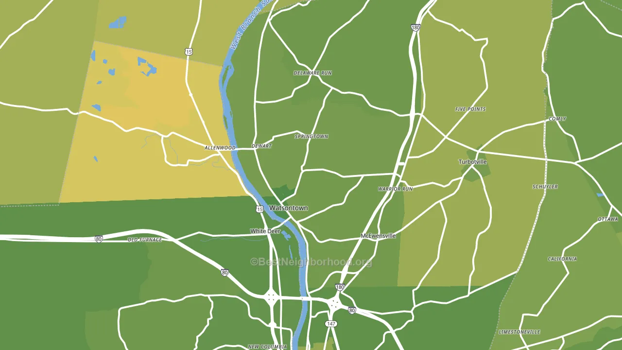 Watsontown, PA block-group voter-turnout map