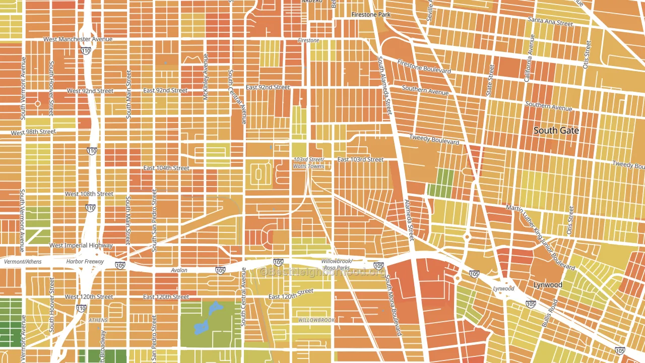 Watts, Los Angeles, CA block-group voter-turnout map