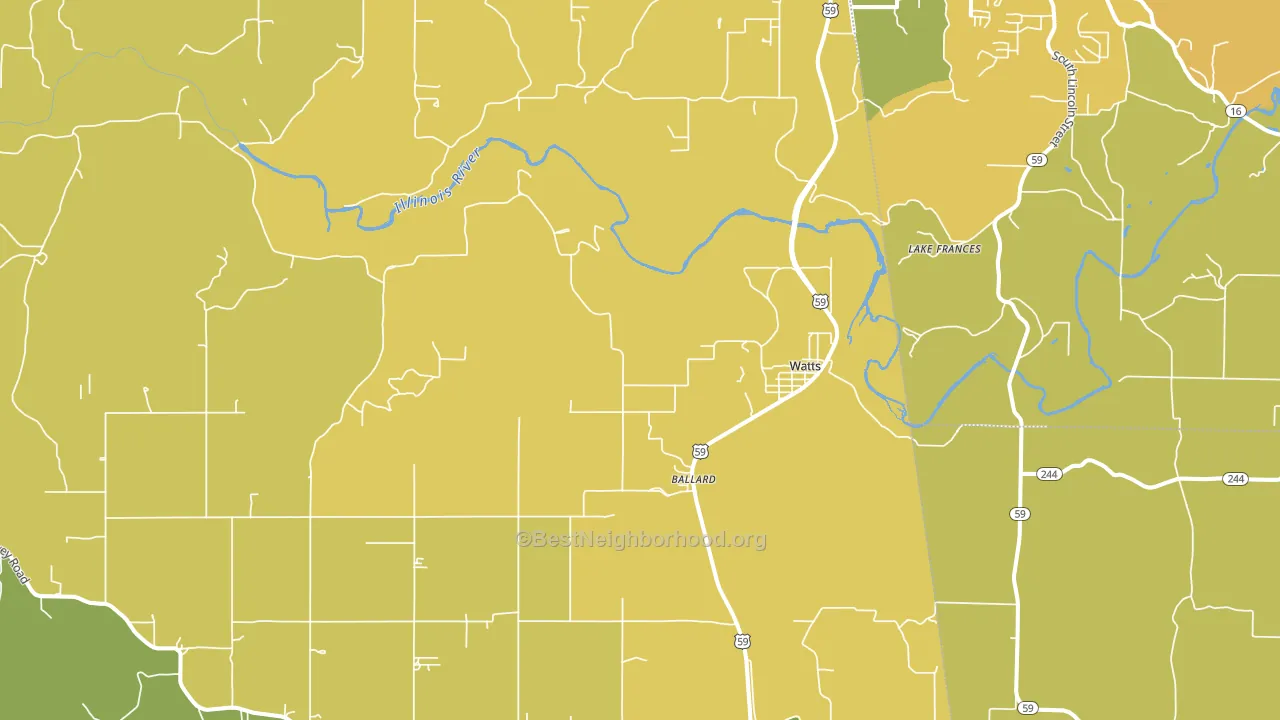 Watts, OK block-group voter-turnout map