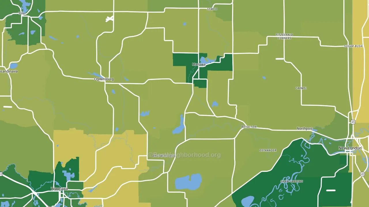 Waupaca County, WI block-group voter-turnout map