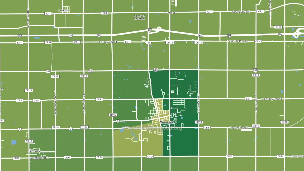 Wauseon, OH block-group voter-turnout map