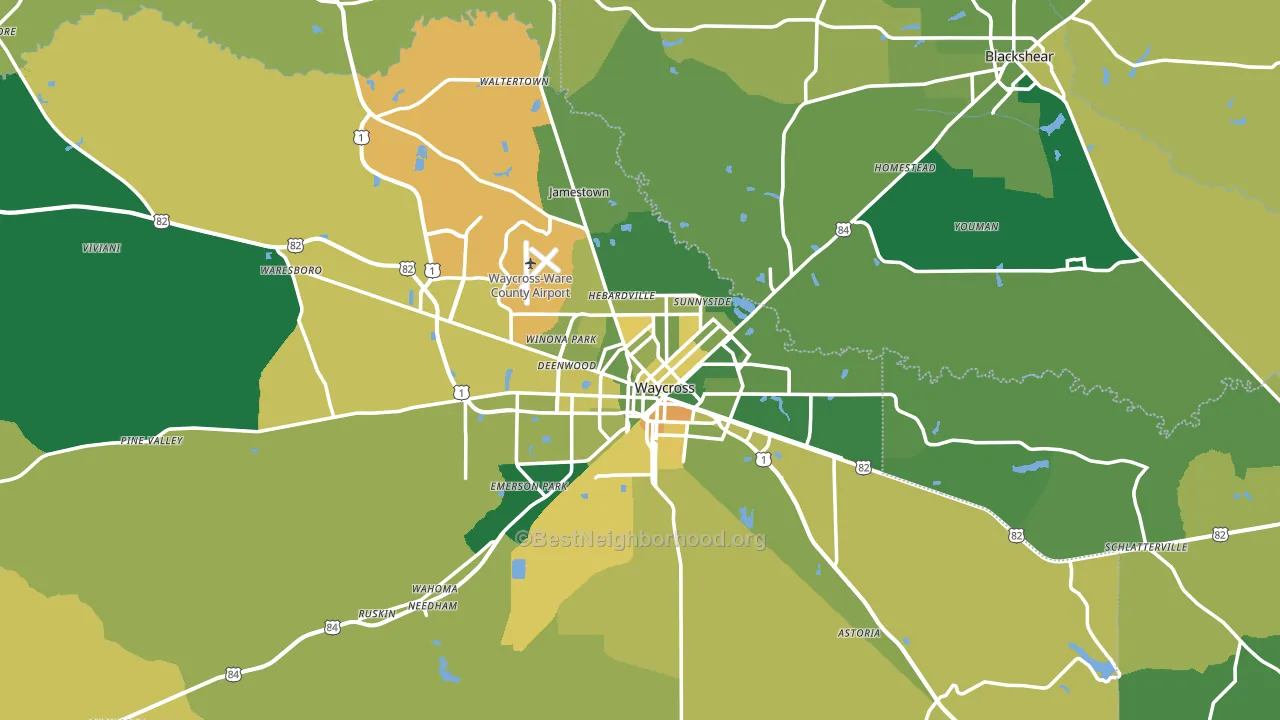 Waycross, GA block-group voter-turnout map