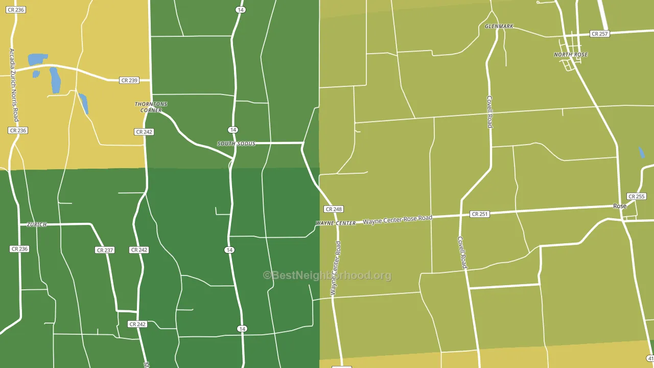 Wayne Center, NY block-group voter-turnout map