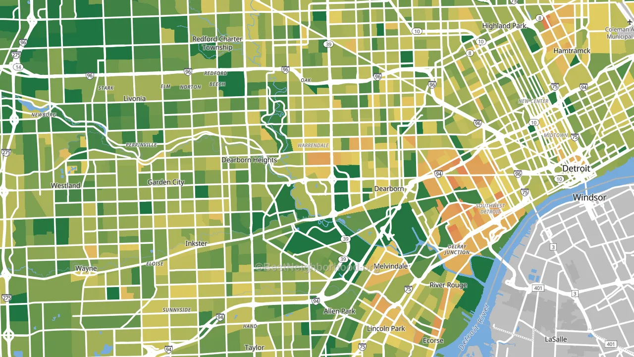 Wayne County, MI block-group voter-turnout map