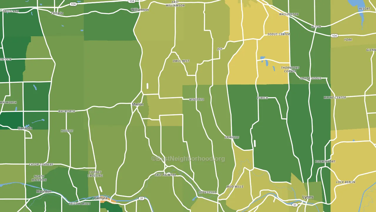 Wayne County, NY block-group voter-turnout map