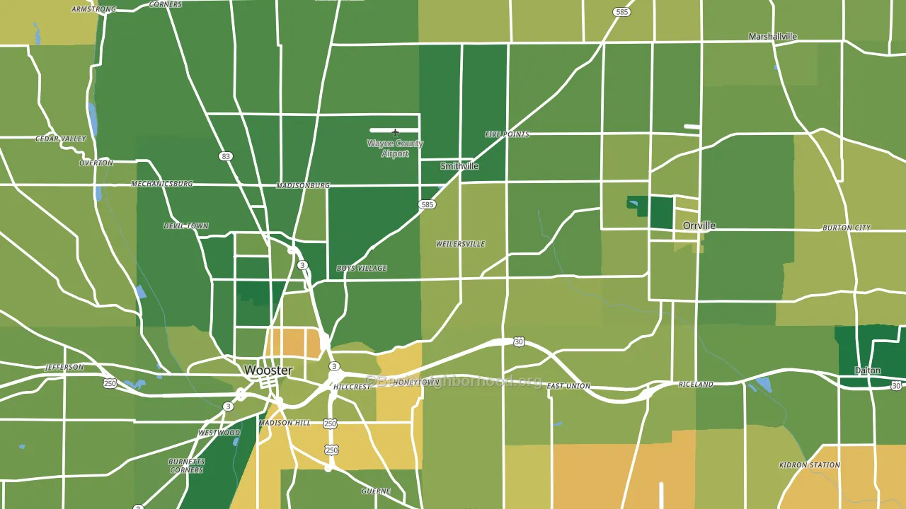 Wayne County, OH block-group voter-turnout map