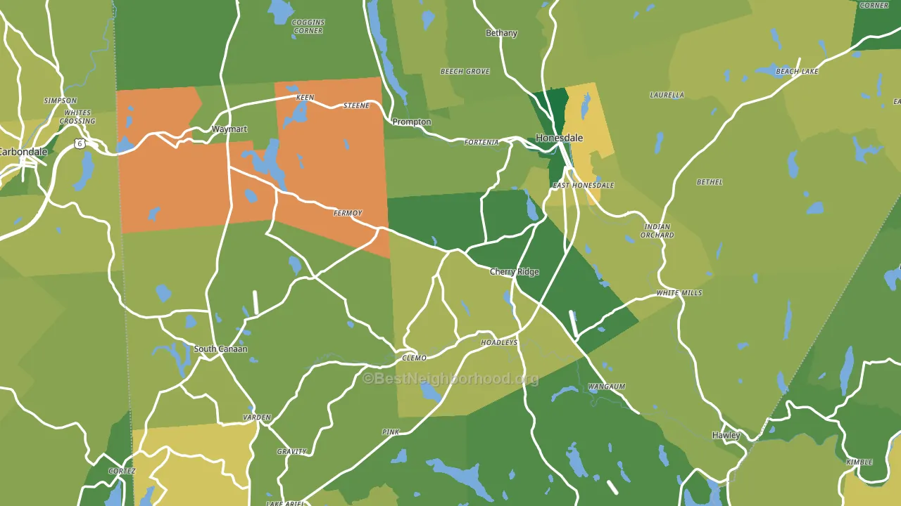 Wayne County, PA block-group voter-turnout map