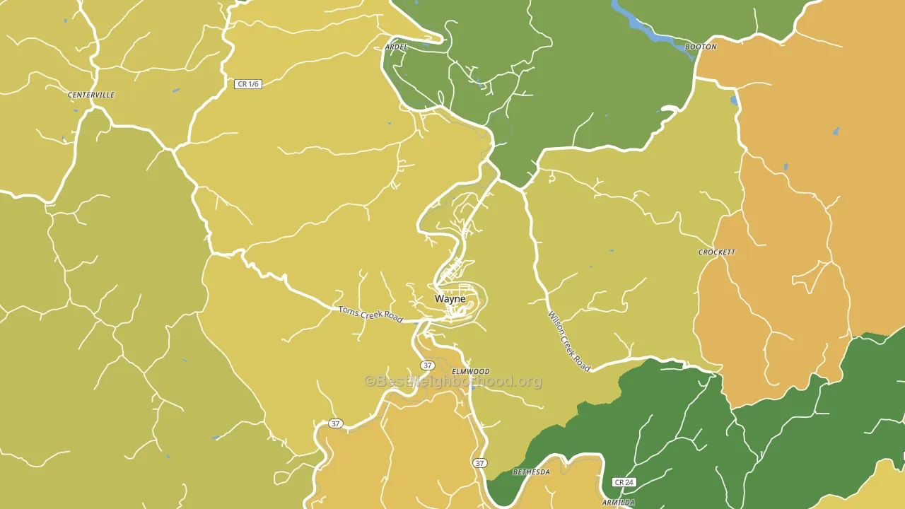 Wayne, WV block-group voter-turnout map