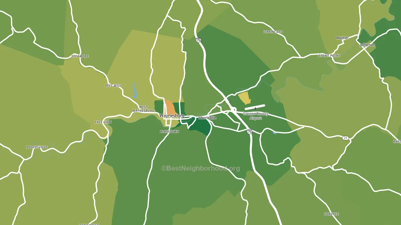 Waynesburg, PA block-group voter-turnout map