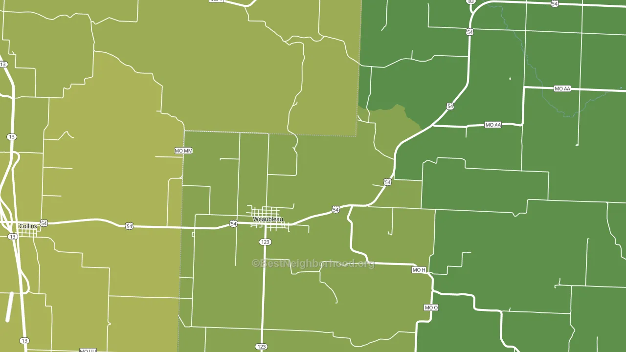 Weaubleau, MO block-group voter-turnout map