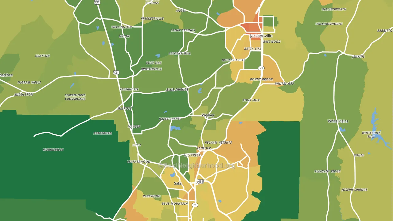 Weaver, AL block-group voter-turnout map