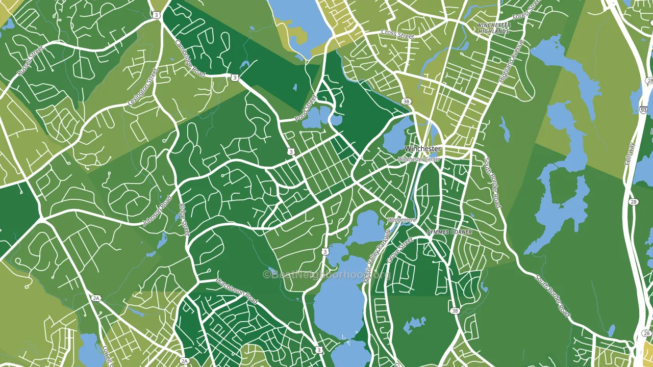 Wedgemere Historic District, Winchester, MA block-group voter-turnout map