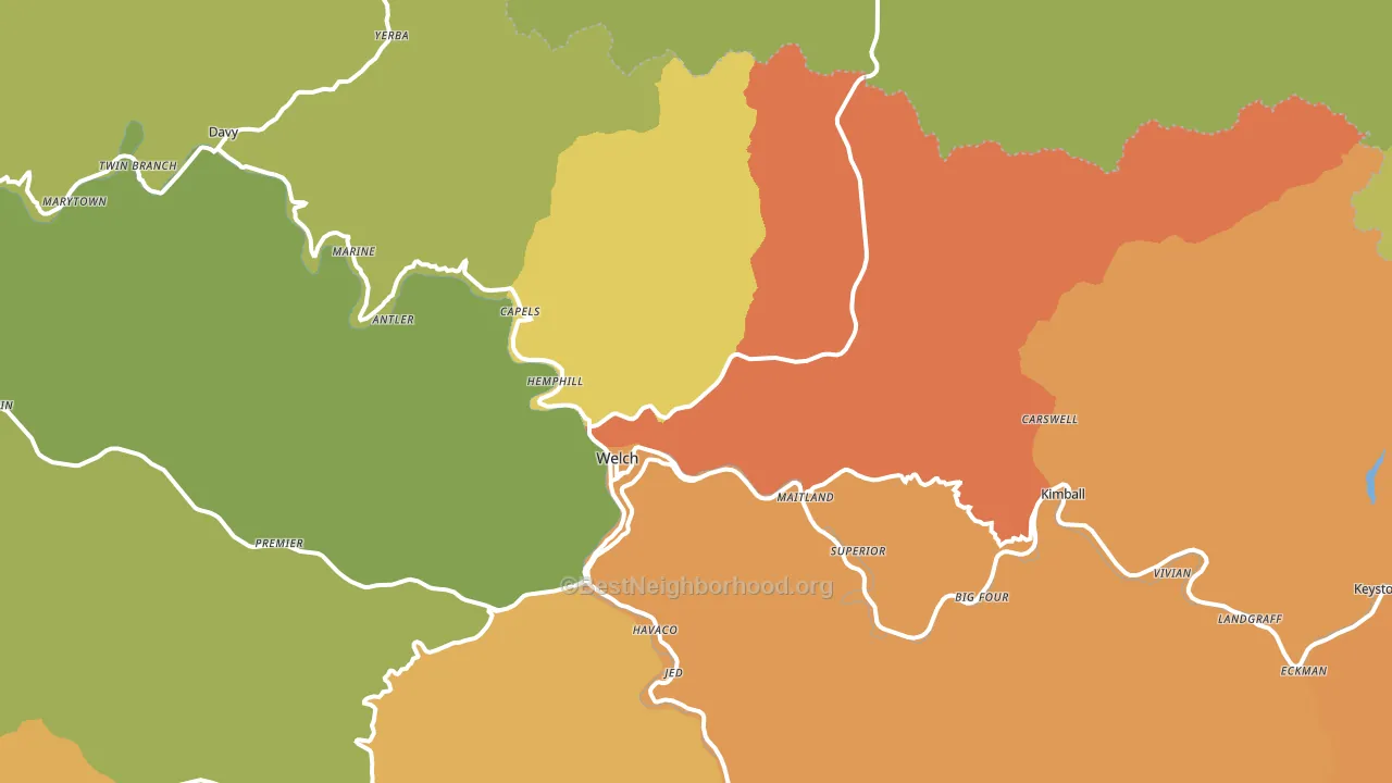Welch, WV block-group voter-turnout map