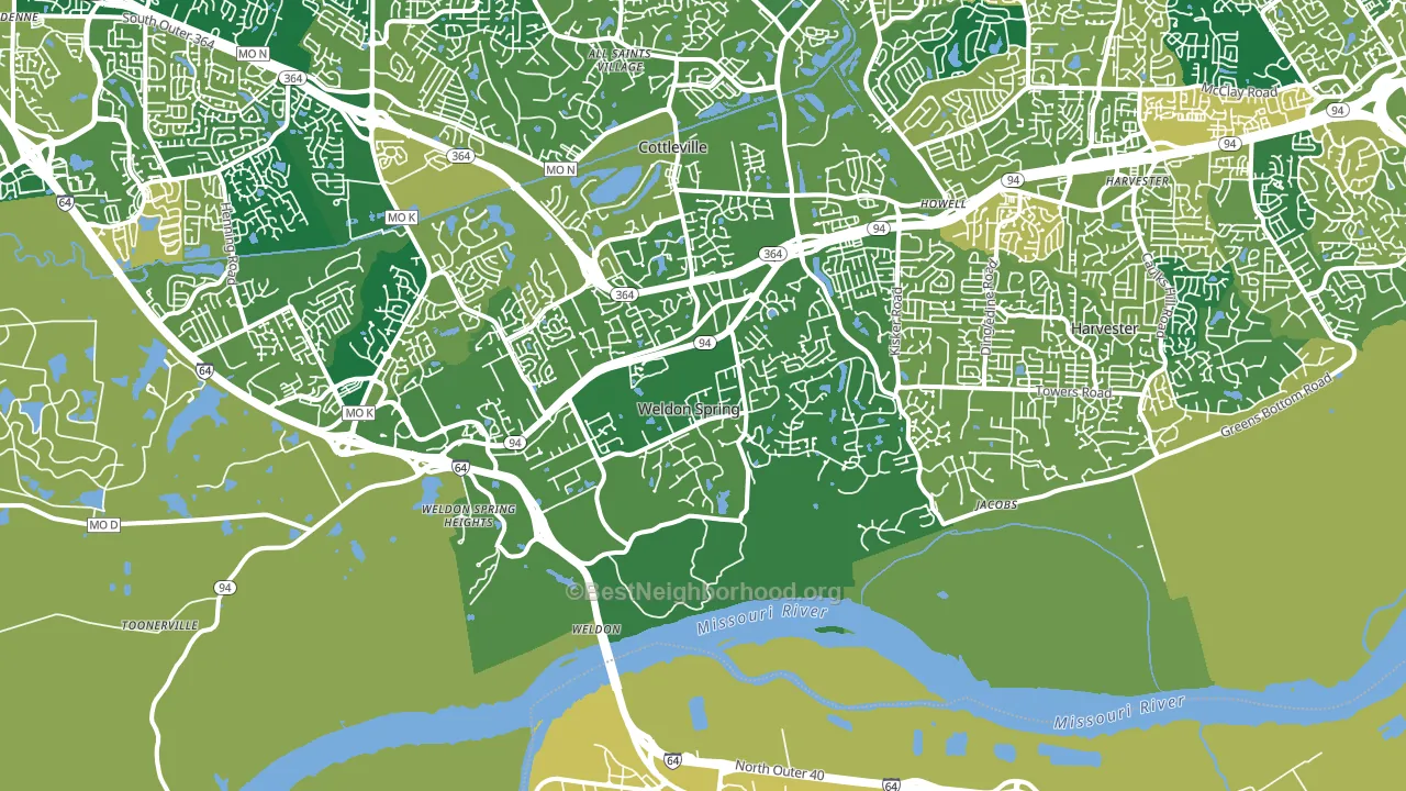 Weldon Spring, MO block-group voter-turnout map
