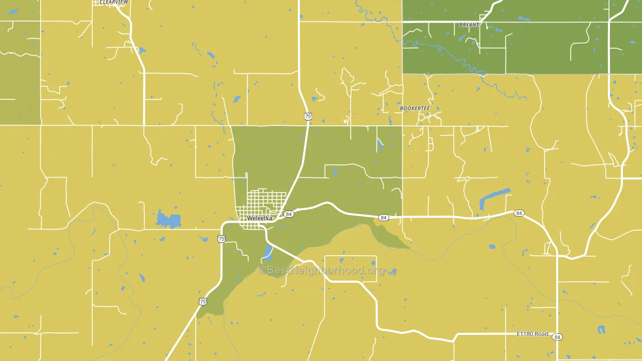 Weleetka, OK block-group voter-turnout map
