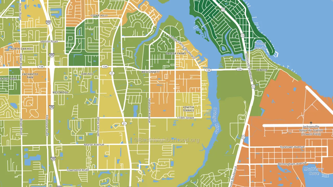 Wesconnett, Jacksonville, FL block-group voter-turnout map