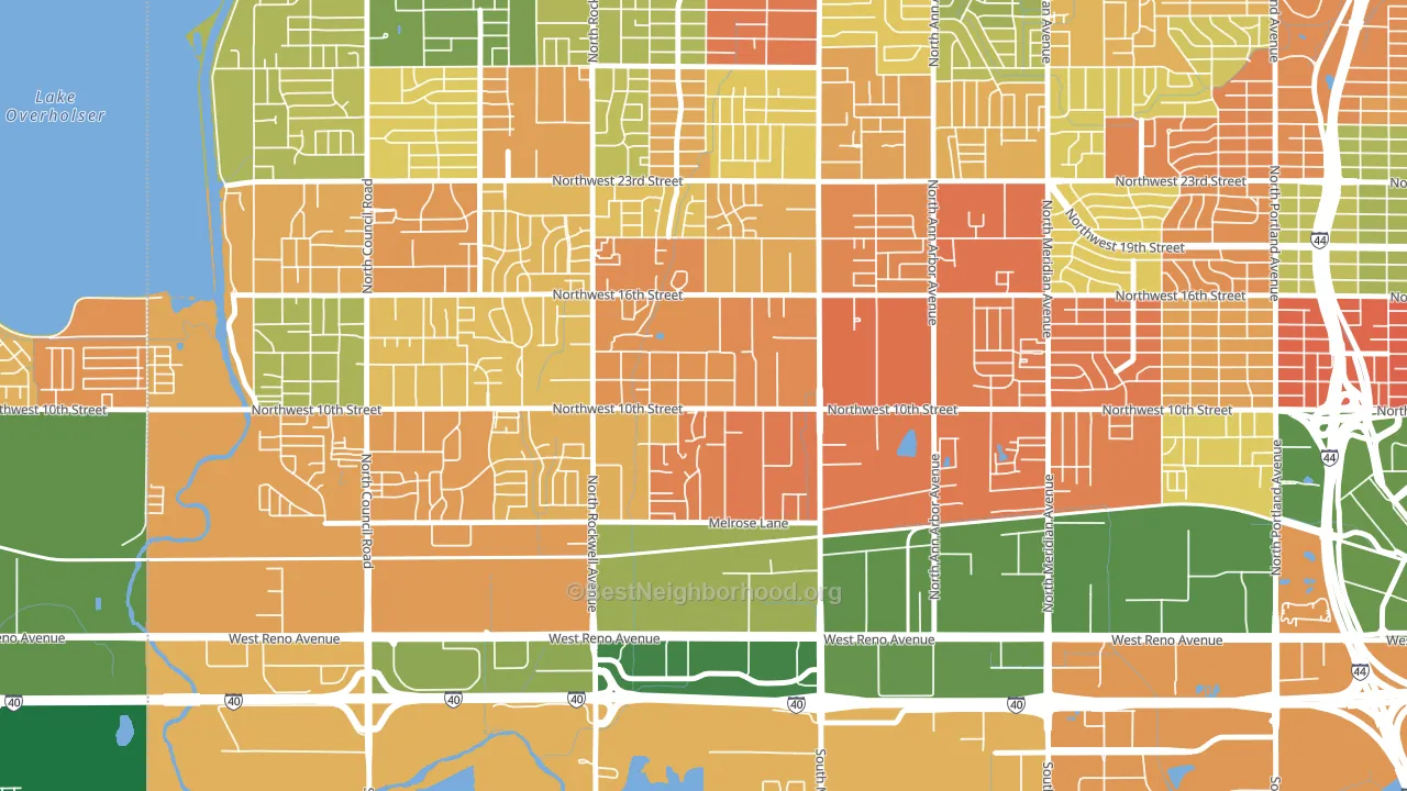 West 10th, Oklahoma City, OK block-group voter-turnout map