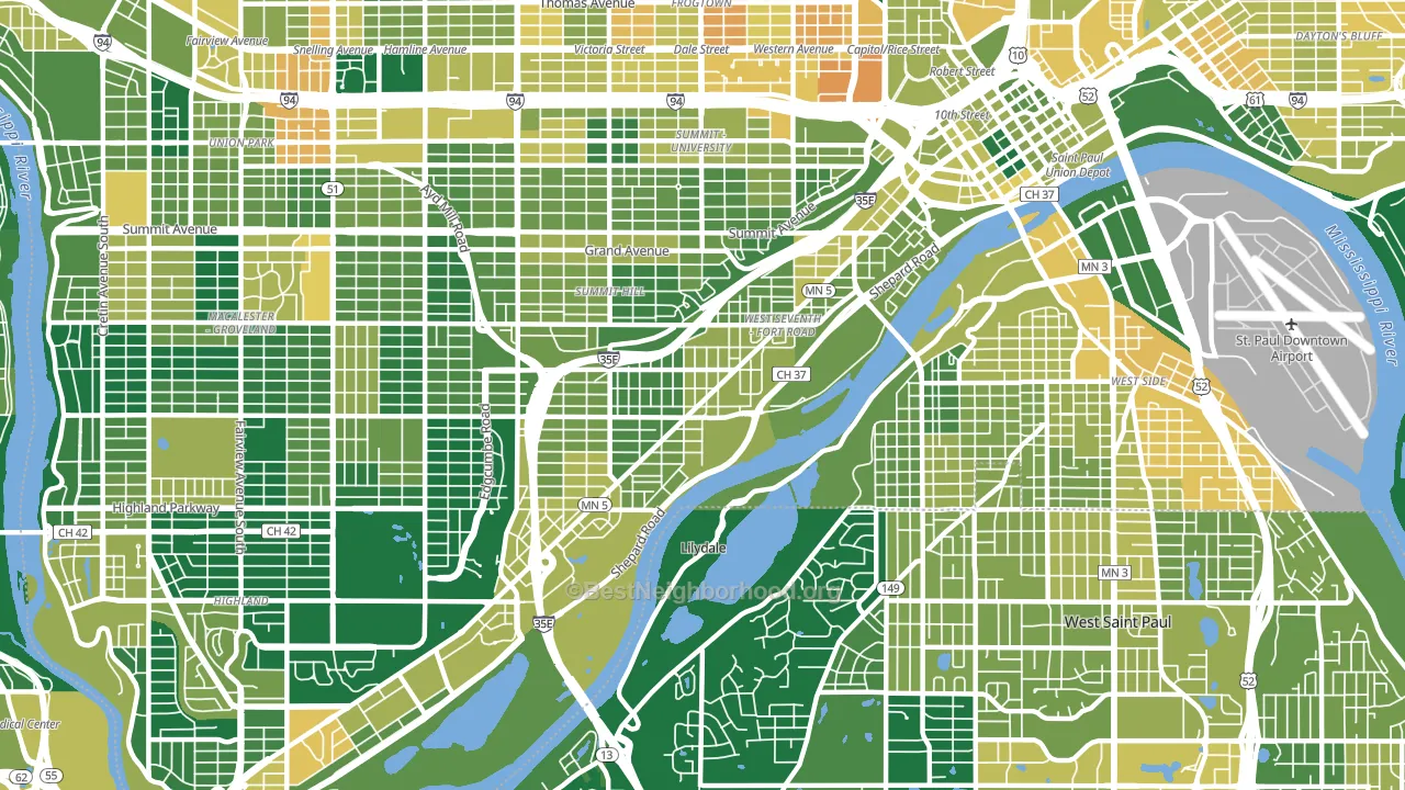 West 7th, St. Paul, MN block-group voter-turnout map
