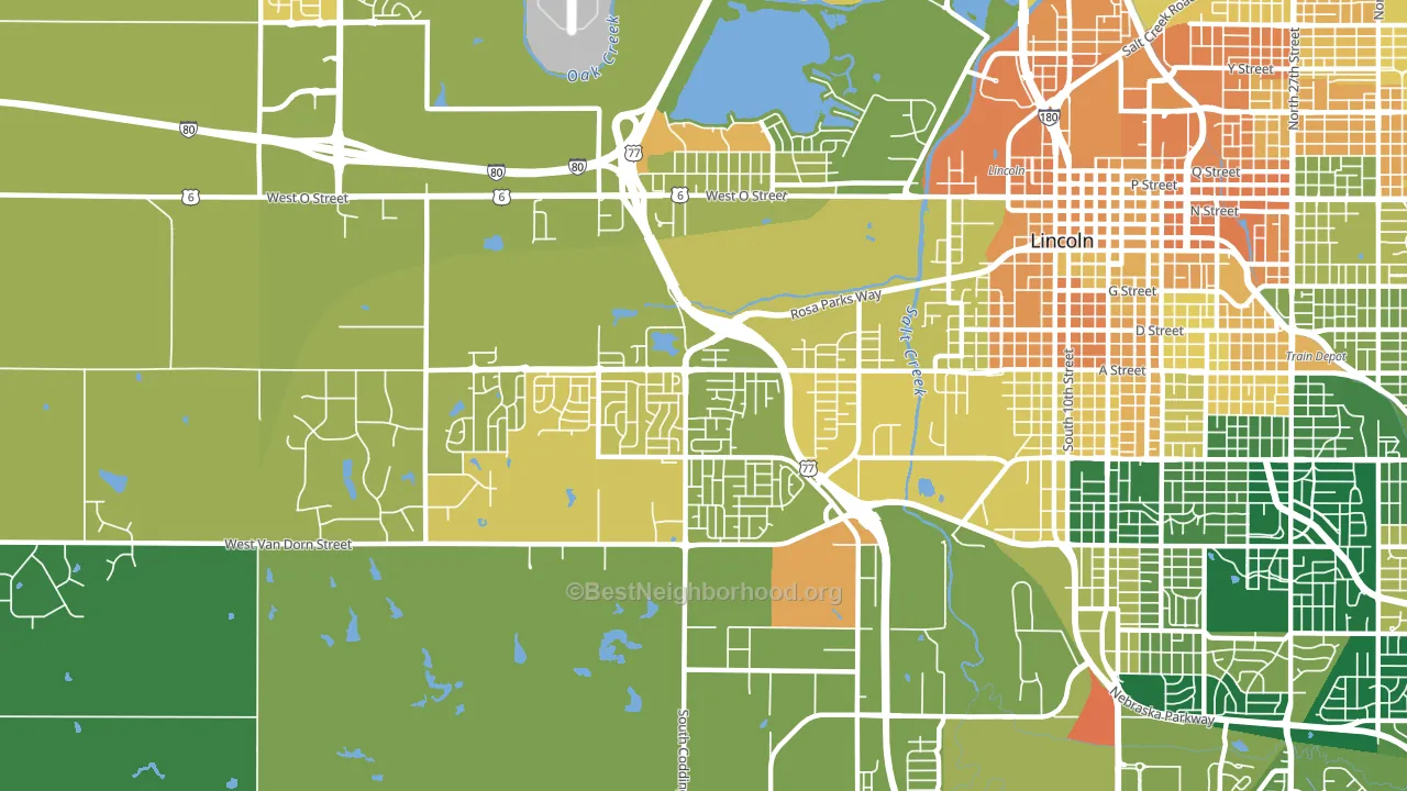 West A, Lincoln, NE block-group voter-turnout map