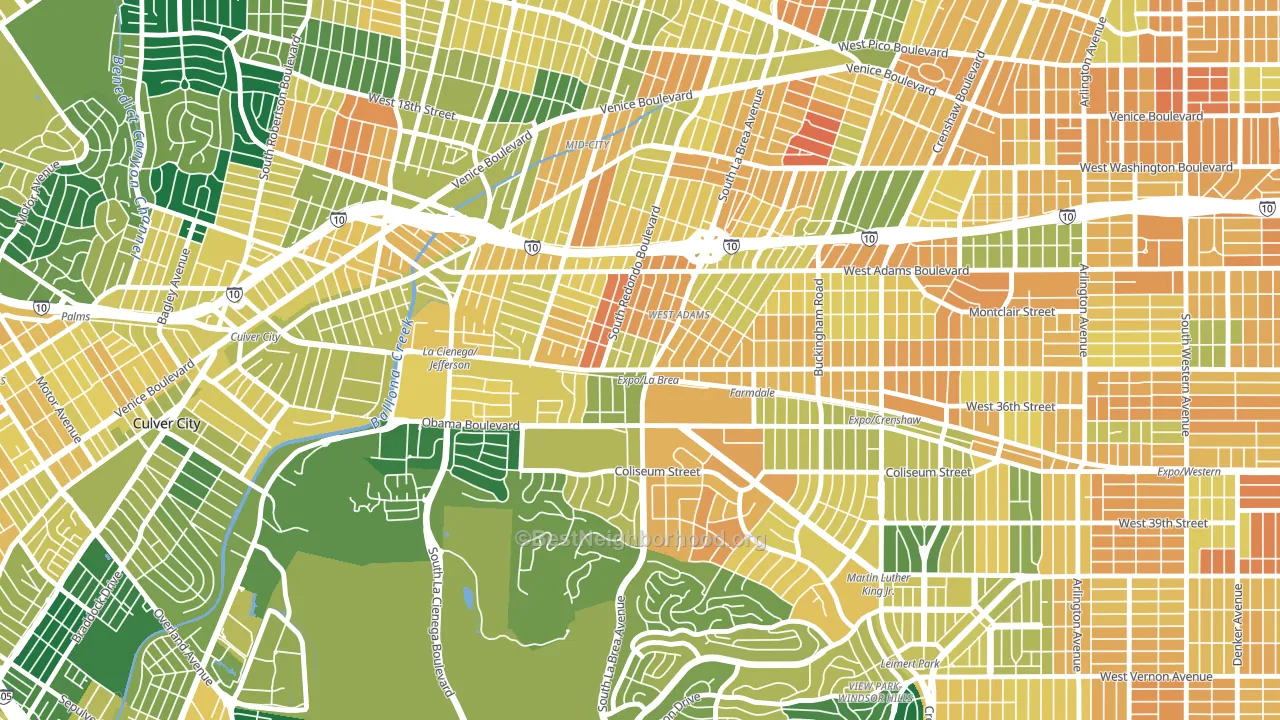 West Adams, Los Angeles, CA block-group voter-turnout map