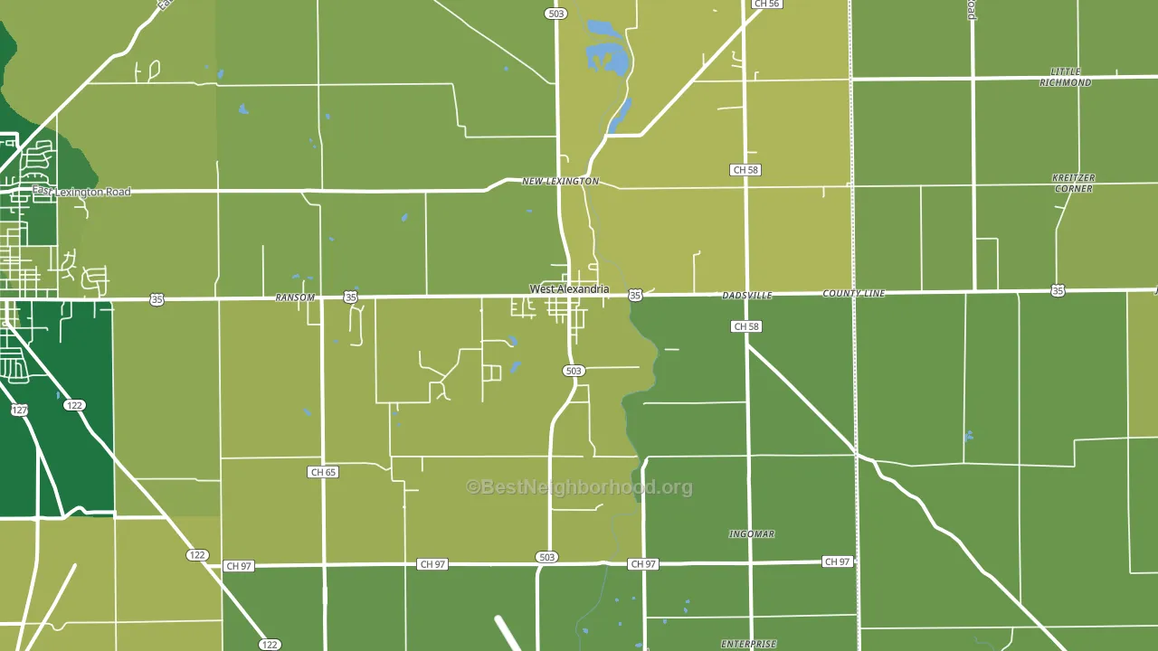 West Alexandria, OH block-group voter-turnout map