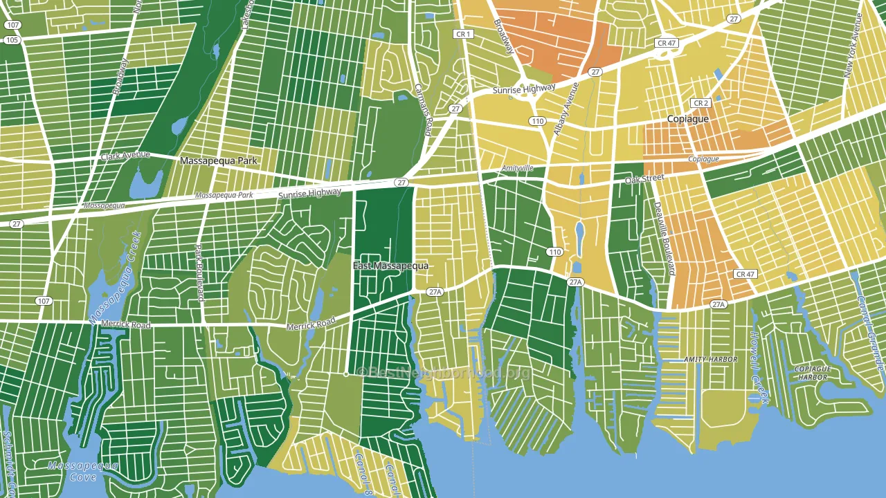 West Amityville, East Massapequa, NY block-group voter-turnout map