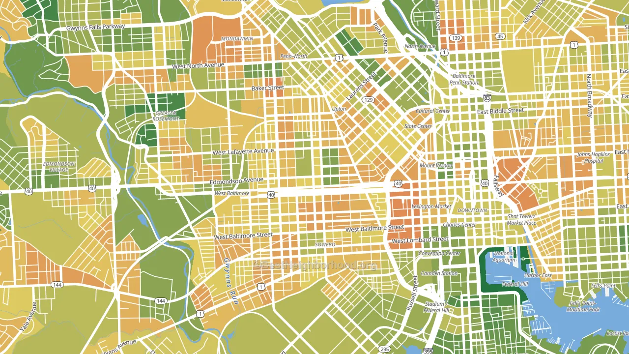 West Baltimore, Baltimore, MD block-group voter-turnout map
