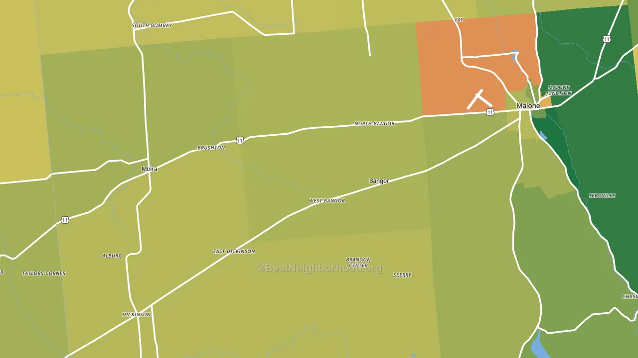 West Bangor, NY block-group voter-turnout map