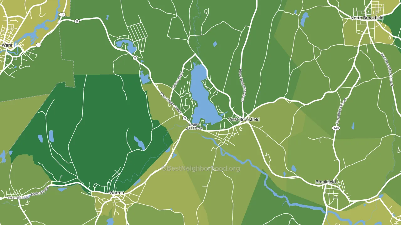West Brookfield, MA block-group voter-turnout map