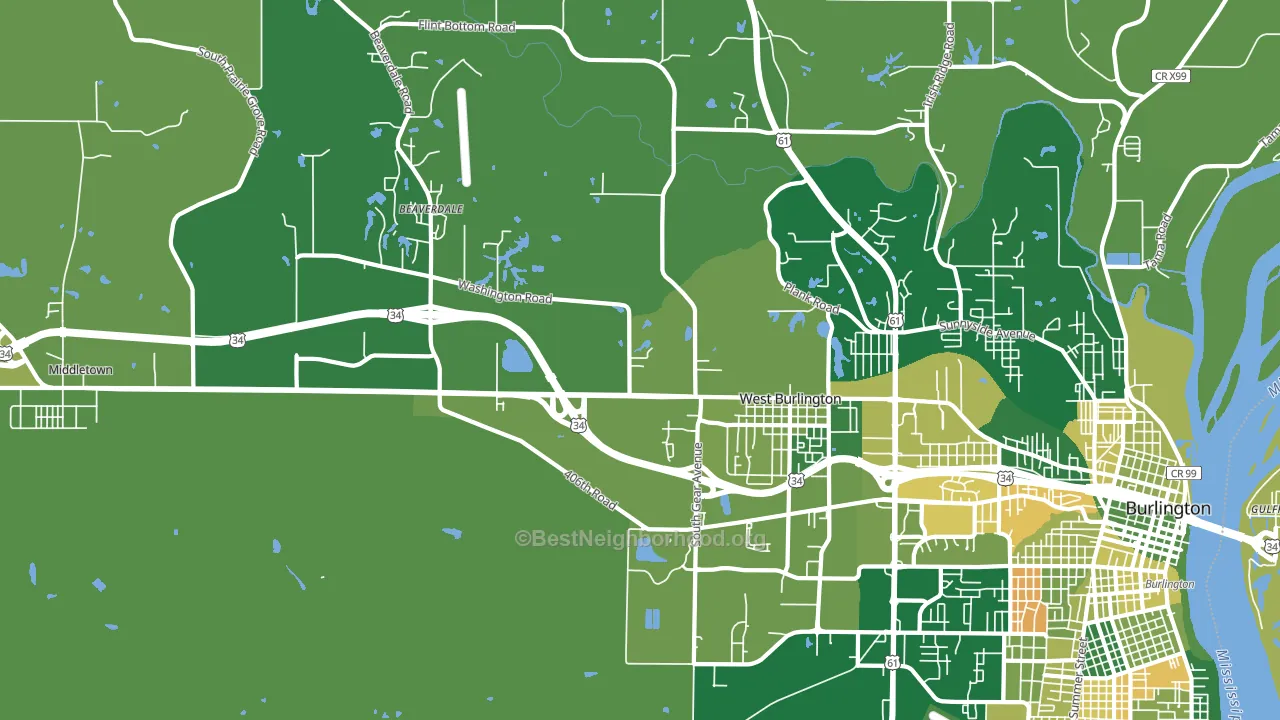 West Burlington, IA block-group voter-turnout map