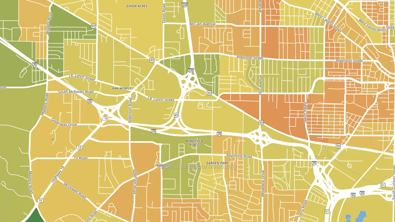 West Central Jackson, Jackson, MS block-group voter-turnout map