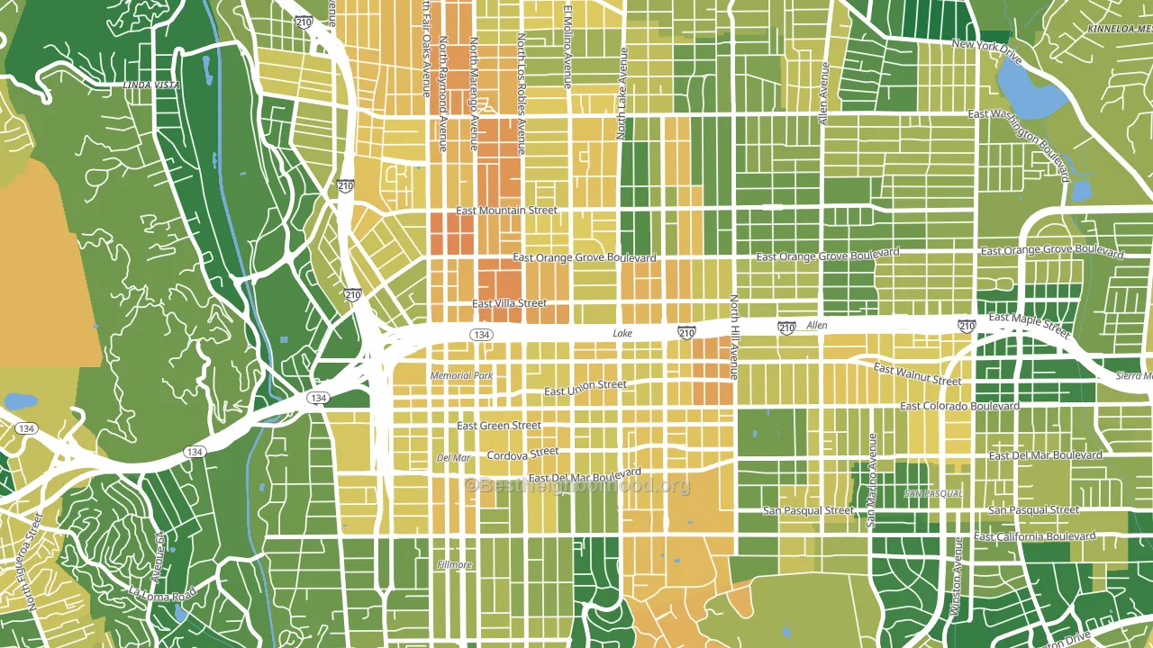 West Central, Pasadena, CA block-group voter-turnout map