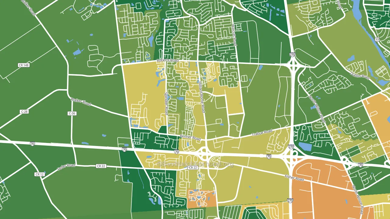 West Columbus Interim, Hilliard, OH block-group voter-turnout map