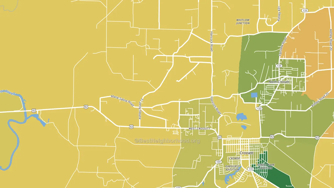 West Crossett, AR block-group voter-turnout map