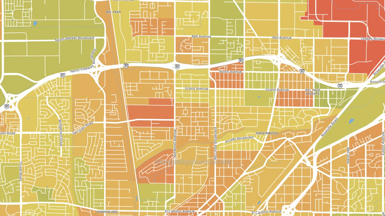 West del Paso Heights, Sacramento, CA block-group voter-turnout map