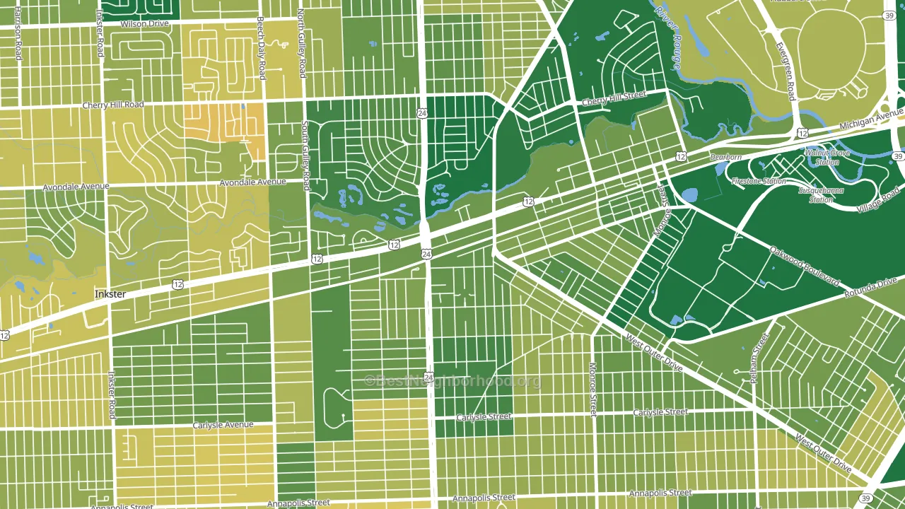 West Downtown Dearborn, Dearborn, MI block-group voter-turnout map