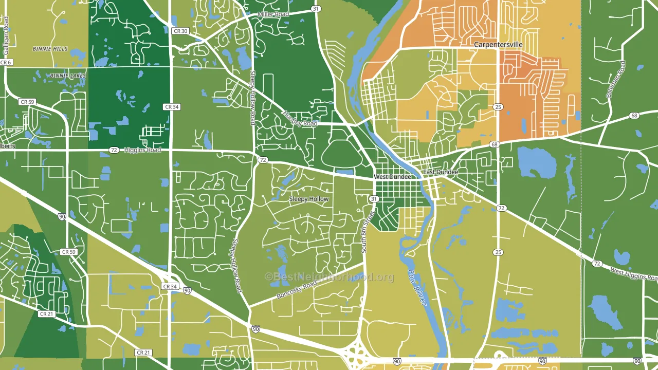 West Dundee, IL block-group voter-turnout map