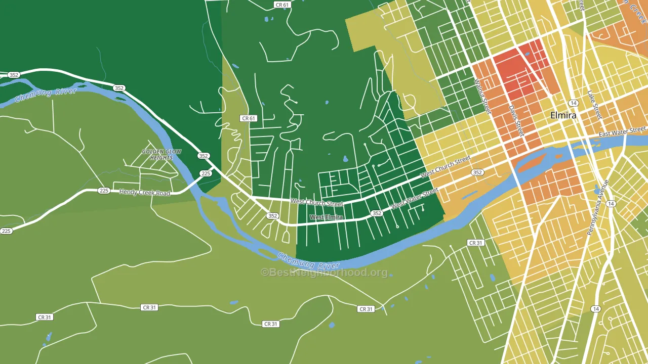 West Elmira, NY block-group voter-turnout map