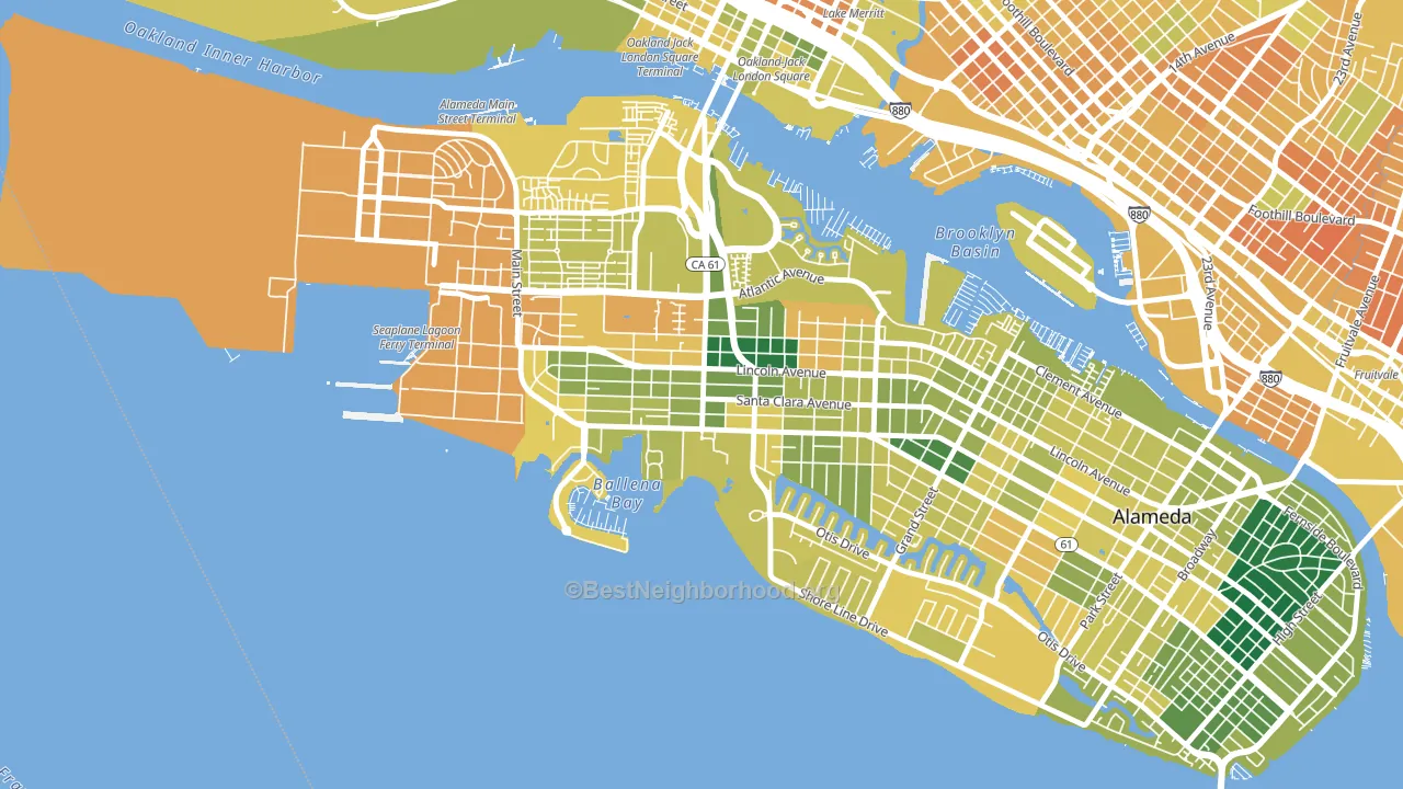 West End, Alameda, CA block-group voter-turnout map