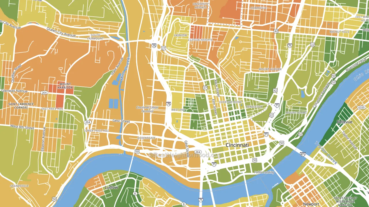 West End, Cincinnati, OH block-group voter-turnout map
