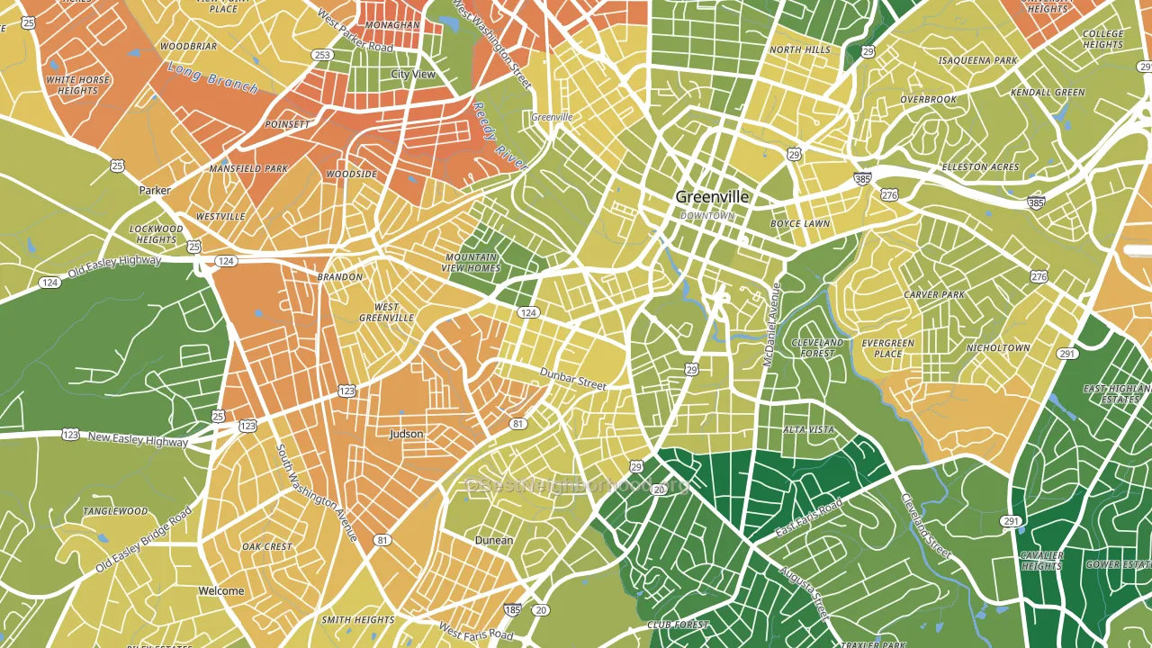 West End, Greenville, SC block-group voter-turnout map