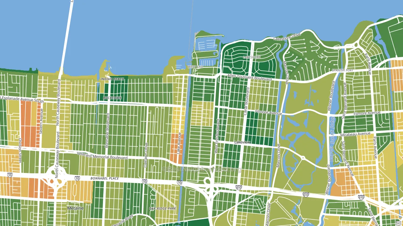 West End, New Orleans, LA block-group voter-turnout map