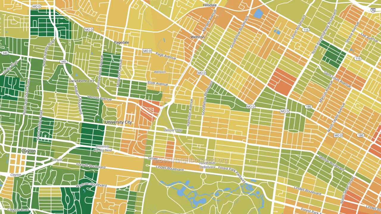 West End, St. Louis, MO block-group voter-turnout map