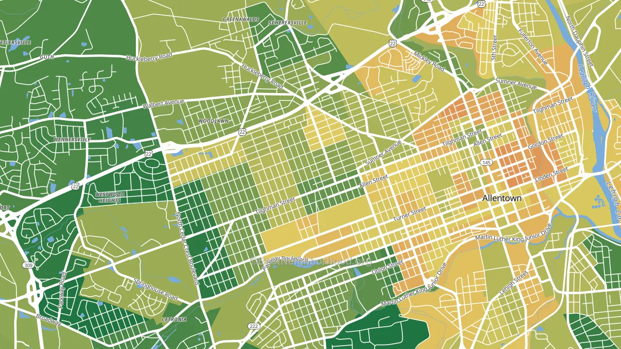 West End Theatre District, Allentown, PA block-group voter-turnout map
