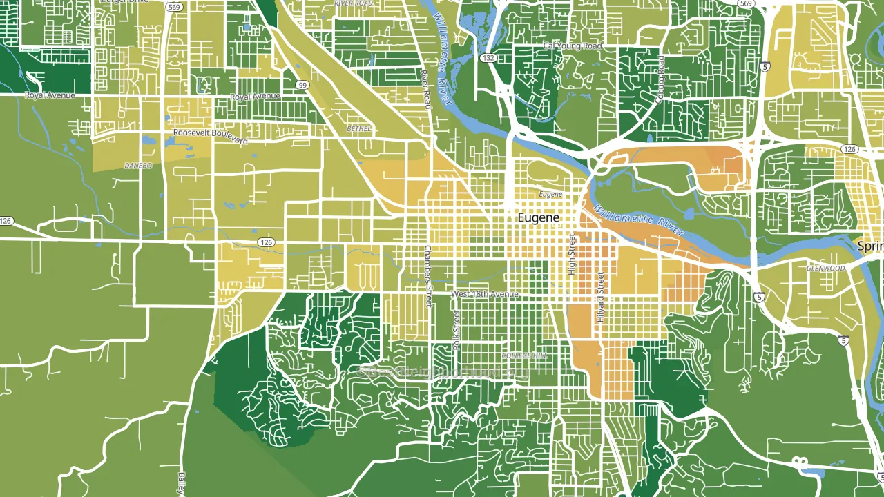 West Eugene, Eugene, OR block-group voter-turnout map