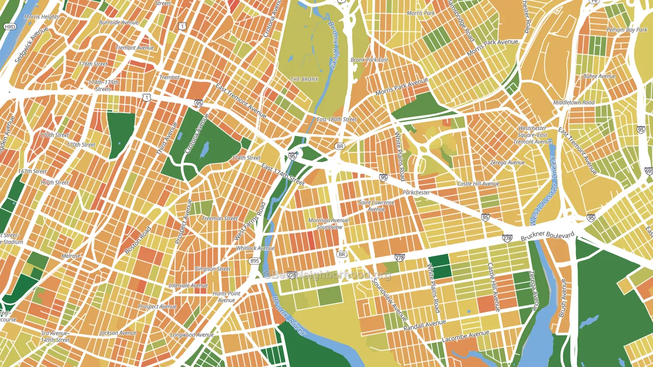West Farms, Bronx, NY block-group voter-turnout map